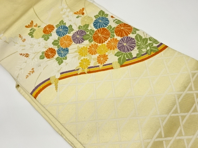 JAPANESE KIMONO / VINTAGE NAGOYA OBI / WOVEN AUTUMN FLOWERS